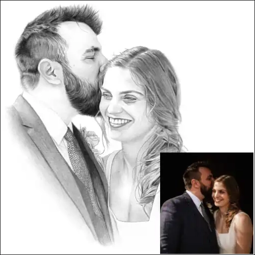 Pencil Portraits with Original Photographs Inset