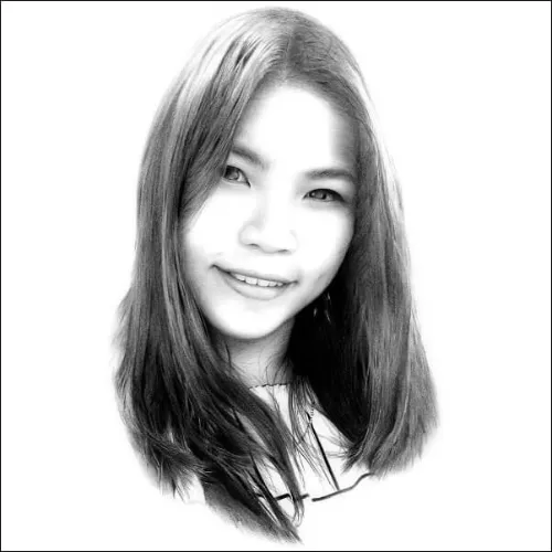 Portrait of a young woman with long hair and soft smile, drawn in pencil with graceful shading and gentle, natural expression.