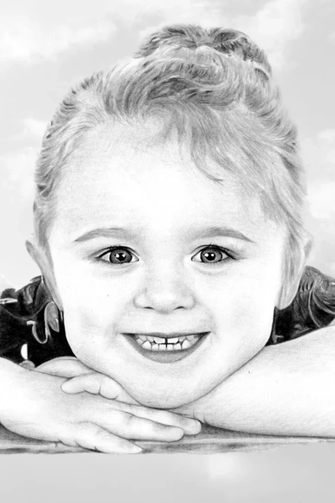 Drawing of a smiling girl for about page for MCB Pencil Portraits