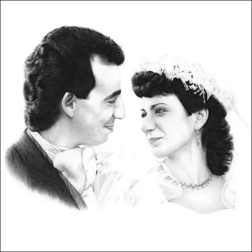 Wedding Drawings A Drawing of Bride and Groom Looking into each others Eyes and Smiling